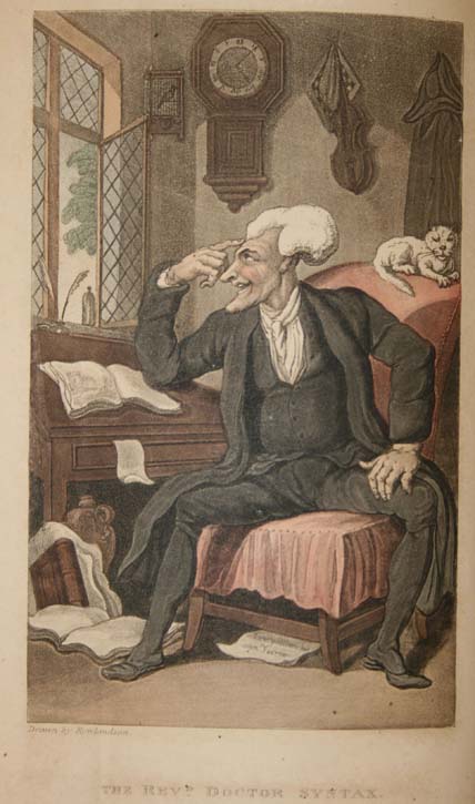 Frontis of Dr. Syntax in his study by Rowlandson
