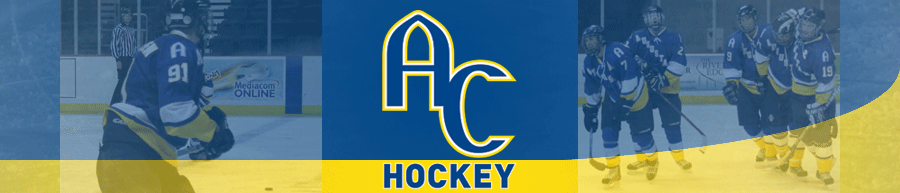 Augustana College Hockey banner with photos from the games