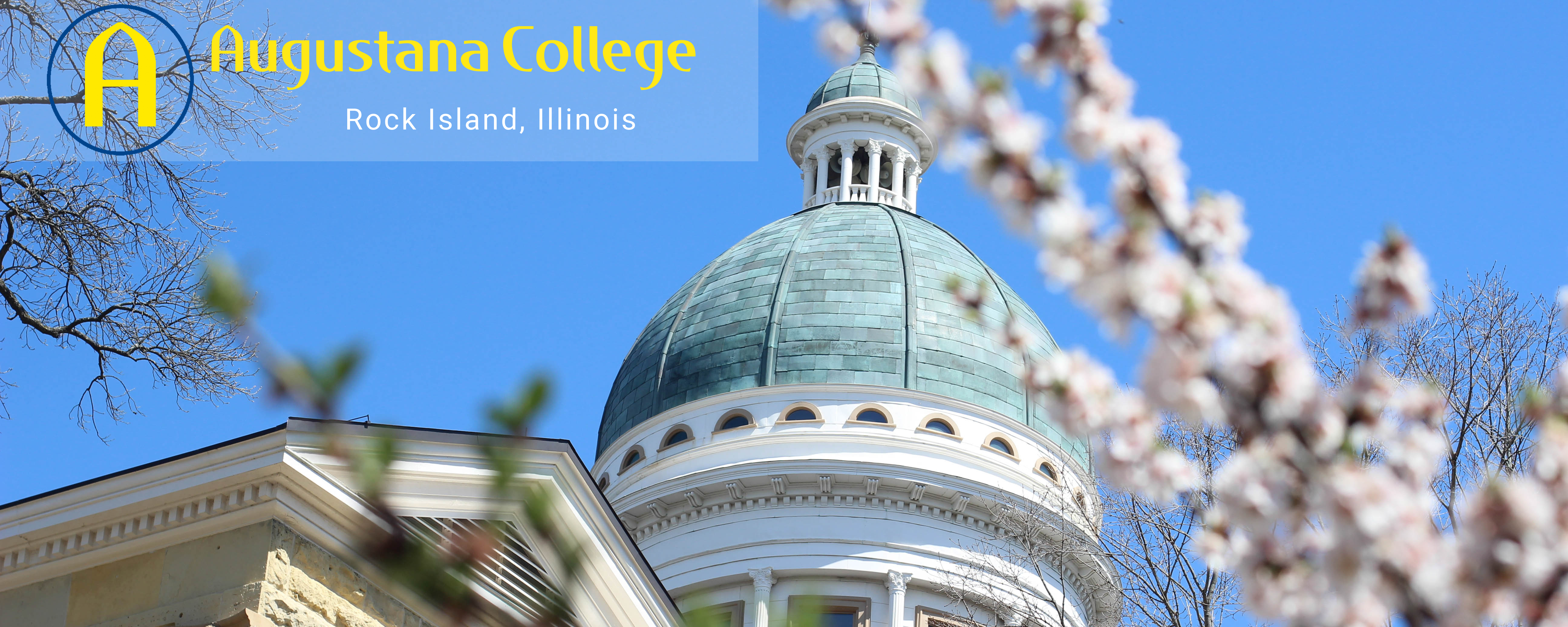 Large featured photo showing the Old Main dome and the Augustana College, Rock Island logo