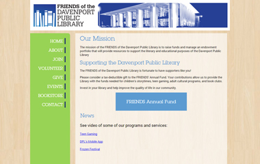 Screenshot of the Friends or the Davenport Public Library website